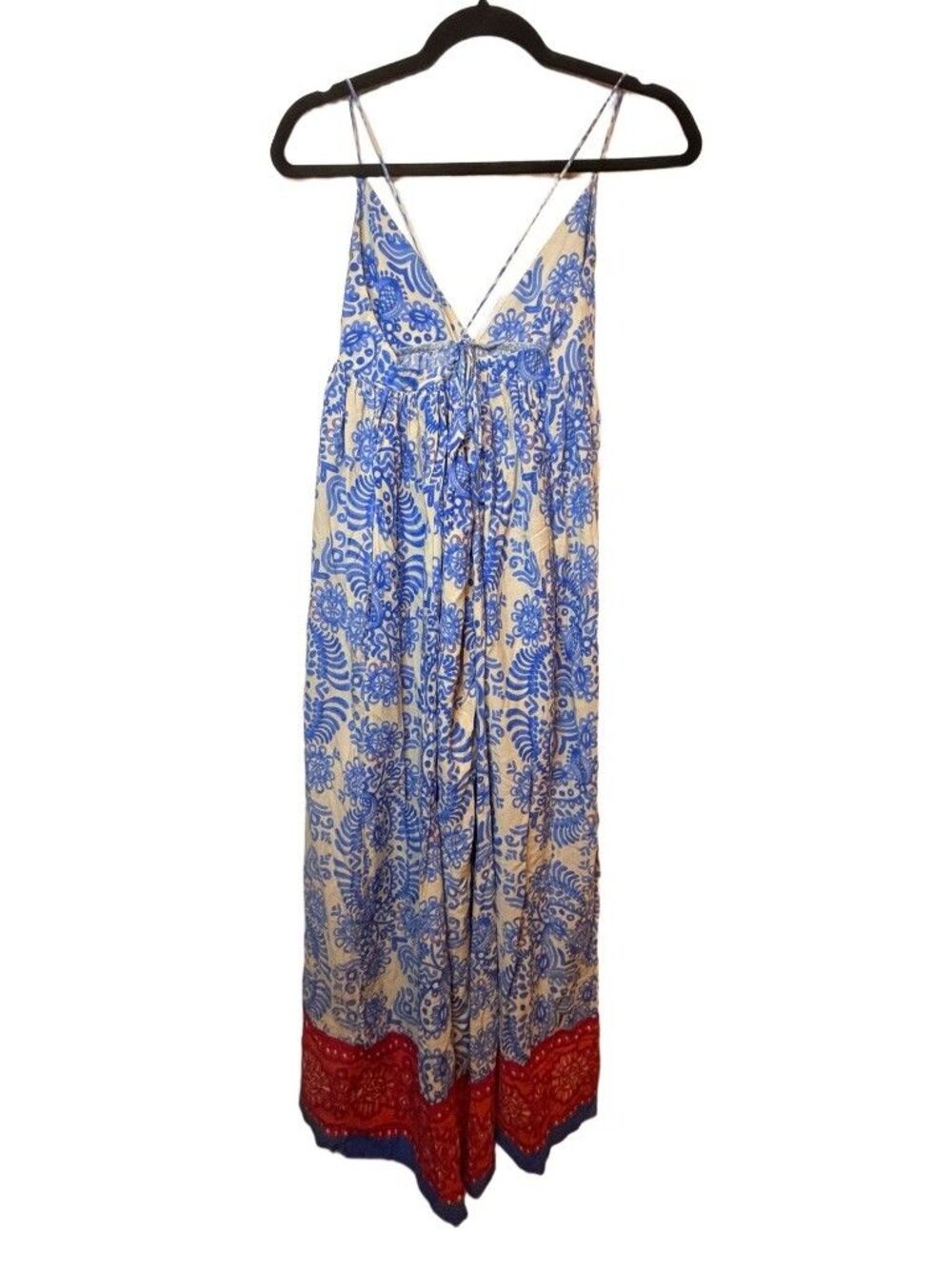 Zara Blue Boho Paisley Print Maxi Dress Womens XL Spaghetti Strap VNeck Sundress - Picture 3 of 8